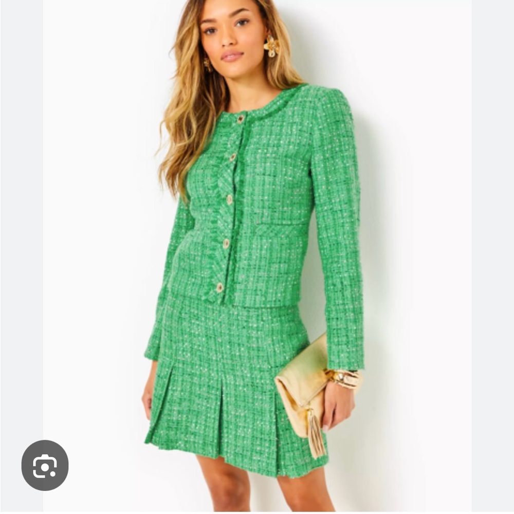 Lilly Pulitzer Gilmore Jacket and Cammi Mini Skirt Boucle Set in kelly green